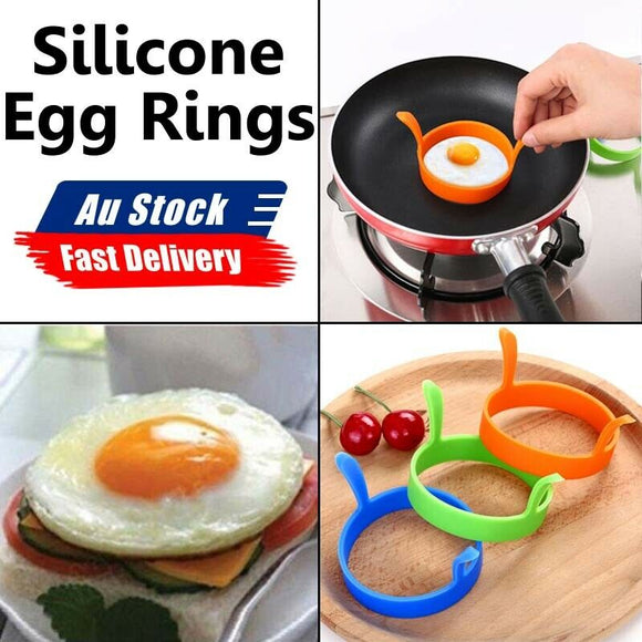 3x Baking Tools Silicone Egg Rings Non Stick Kitchen Pancake Handles Au Stock