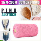 3mm 200M Natural Cotton Twisted Cord Craft Macrame Artisan Rope Weaving Wire NEW