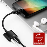 2in1 USB C Type-C to 3.5mm Headphone Jack Adapter AUX & Sync Data Charge Cable