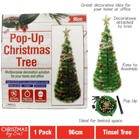 96cm Pop Up Christmas Tree Tinsel Artificial Collapsible Xmas Tree