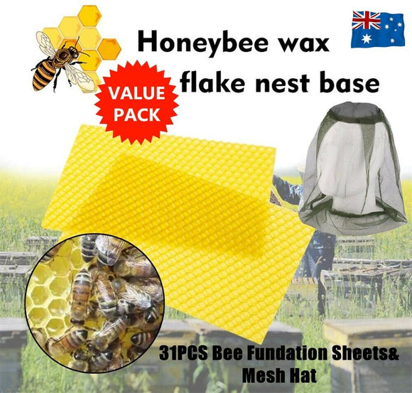 31x Honeycomb Foundation Hive Wax Frames Waxing Beekeeping Mesh Hat Equipment