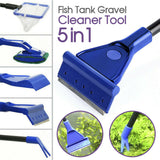 5 in1 Water Aquarium Cleaning Tool Fish Tank Gravel Vacuum Glass Cleaner Brush