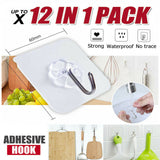 12-48X Clear Seamless Removable Adhesive Hook Strong Stick Wall Hook Kitchen Hanger