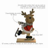 3D Xmas Decorative Statue Wooden Christmas Reindeer Skating Decoration Home