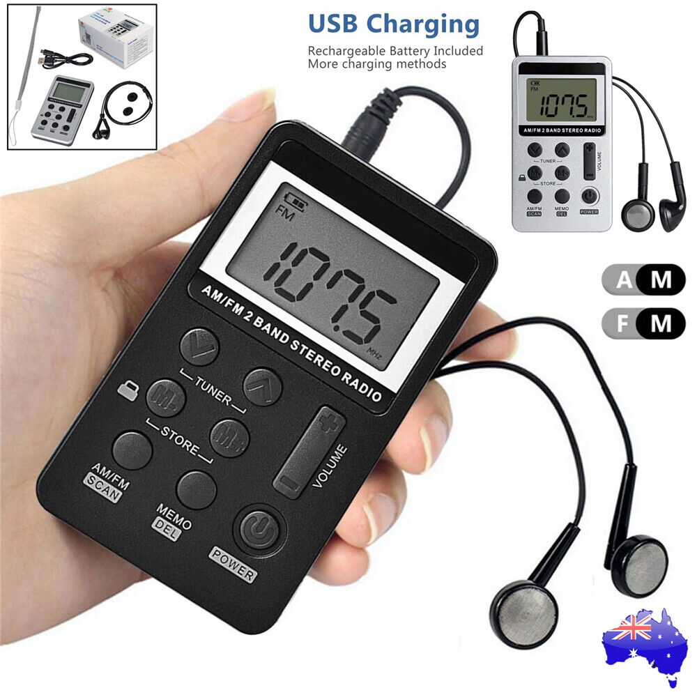 Small Text Receiver FM/AM Mini Radio Pocket Receiver Portable Digital LCD Stereo Earphone ...