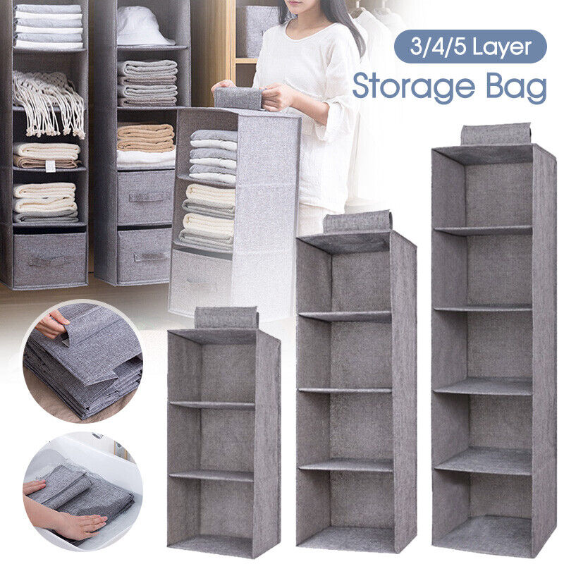 3/4/5 Layer Hanging Organiser Clothes Storage Wardrobe Garment Shelves ...