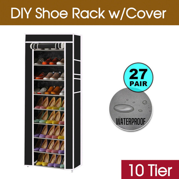 2Doors Shoes Cabinet Storage Shoe Rack 36 Pairs 7 Tier Organizer Brown/Silver