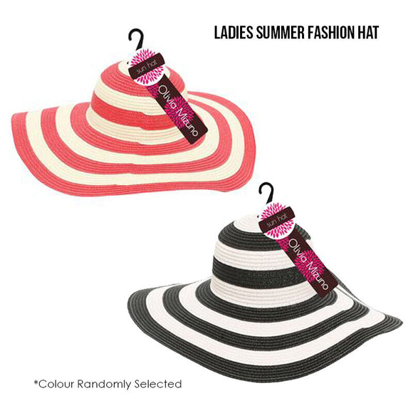 Fashion Women Sun Hat Foldable Wide Brim Stripe Contrast Beach Hat Sun Cap AU