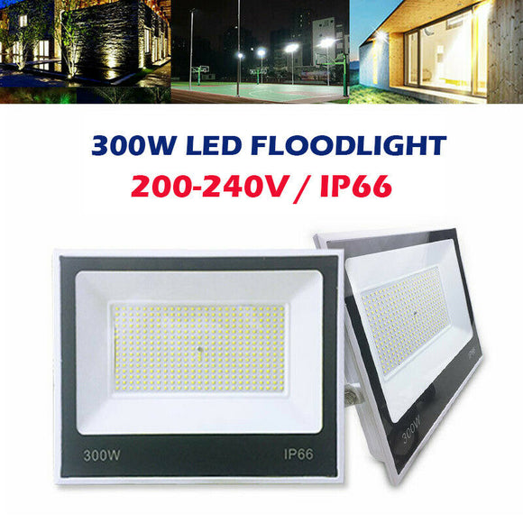 300W LED Floodlight Spotlight SMD Waterproof Outdoor Cool White Plug High Power