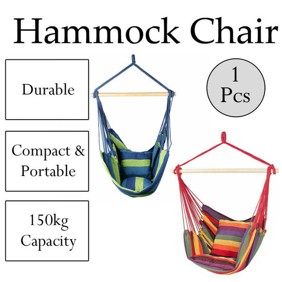 Garden Portable Hanging Hammock Chair Swing Outdoor Camping Soft Cushions