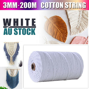 3mm 200M Natural Cotton Twisted Cord Craft Macrame Artisan Rope Weaving Wire NEW