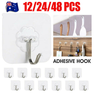 12-48X Clear Seamless Removable Adhesive Hook Strong Stick Wall Hook Kitchen Hanger