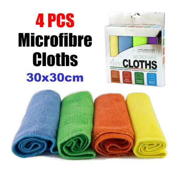 4 Pack 30x30cm Aussie Clean Multi-purpose Microfibre ClothsCar Dish Glass Towel