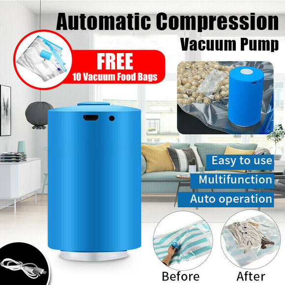 Mini Automatic Compression Air Pump Portable USB Sealer + 10 Reusable Vacuum Bag