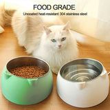 Pet Dog Cat Food Bowl Raised No Slip Stainless Steel Tilted Water Food Feeder