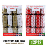 12PCS Luxury Christmas Crackers Bon Bons 29cm x 4cm Gold Red White