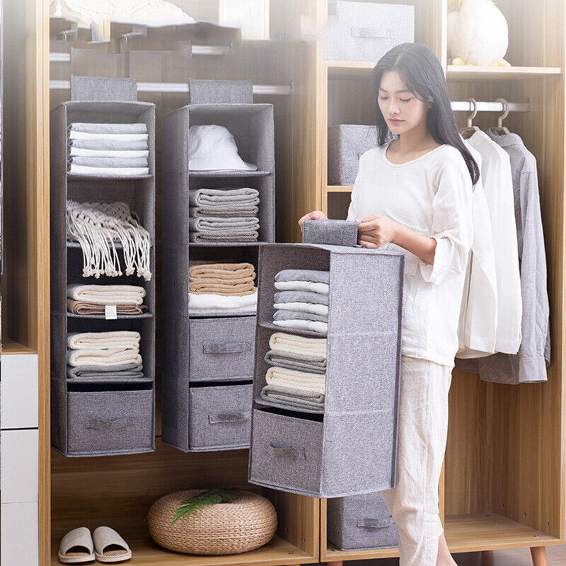 3/4/5 Layer Hanging Organiser Clothes Storage Wardrobe Garment Shelves ...