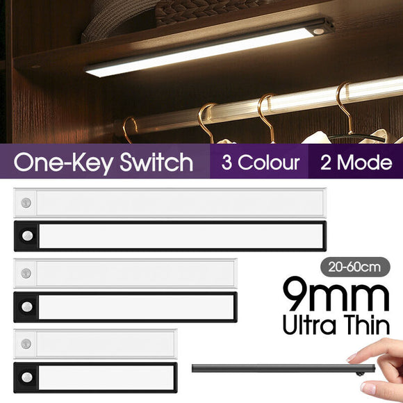 One-Key 3 Colour LED Motion Sensor Closet Light Cordless PIR Rechargeable New