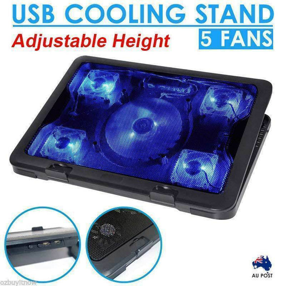 5 Fans LED USB Adjustable Height Stand Pad Cooler For Laptop Notebook 7