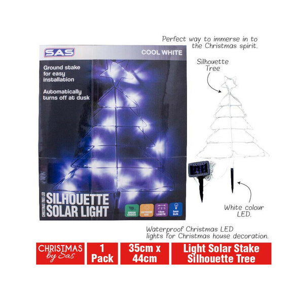 Christmas Xmas White LED Solar Light 35x44cm Silhouette Tree Stake Lights