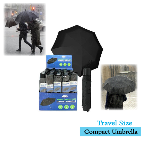 BLACK UMBRELLA & COVER COMPACT TRAVEL SIZE ANTI-UV FOLDING WINDPROOF LIGHT