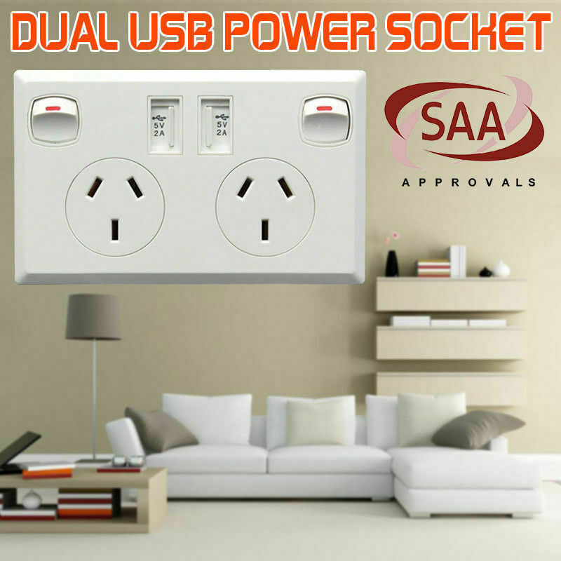 Dual USB Australian Power Point Home Wall Power Supply Socket Kit SAA ...