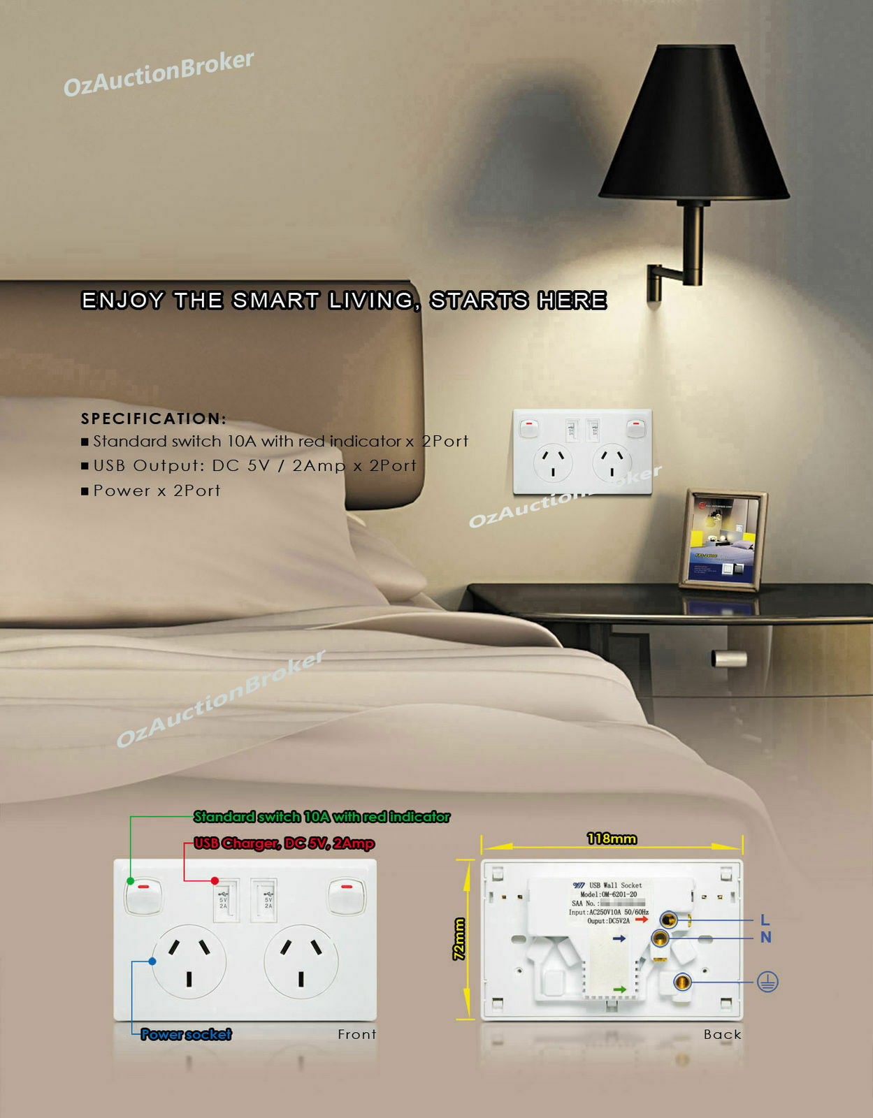 Dual USB Australian Power Point Home Wall Power Supply Socket Kit SAA ...