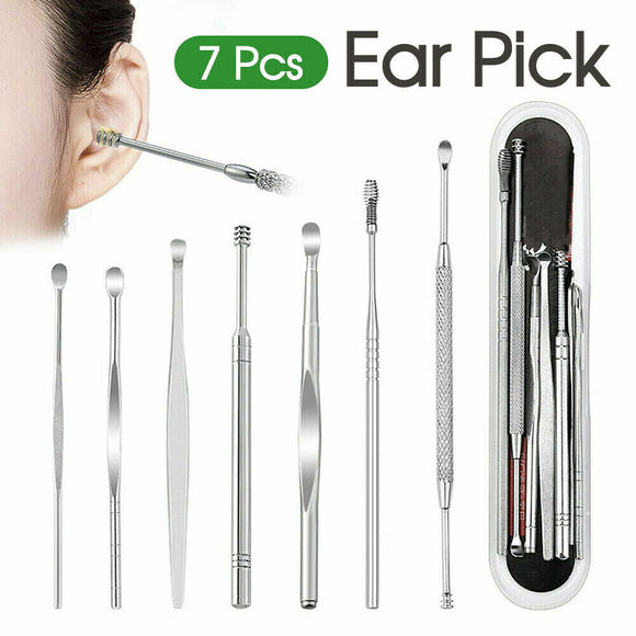 7pcs Ear Pick Wax Cleaner Stainless Steel Earpick Curette Remover Earwax Removal