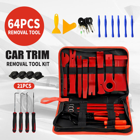64PCS Car Trim Removal Tool Auto Hand Tools Pry Bar Dash Panel Kit Door Interior