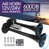 12/24V 600db Car Boat Truck Lorry Super Loud 2 Trumpet Air Horn Compresso