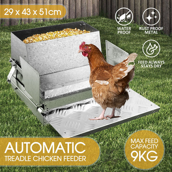 20LBS Auto Automatic Chicken Feeder Galvanized Poultry Chook Treadle Self Coop