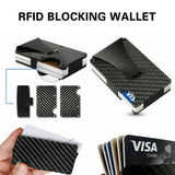 Men Slim Carbon Fiber Credit Card Holder Money Metal Clip RFID Blocking Wallet