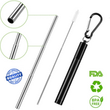 5 sets Reusable Collapsible Stainless Steel Straws Metal Straw+Brush Value Set