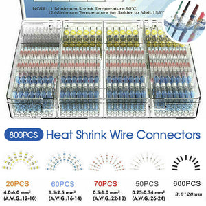 800x Solder Seal Sleeve Heat Shrink Butt Wire Connectors Terminals Waterproof
