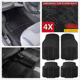 4 Pcs Universal Car Carpet Floor Mats Front Rear Rubber Black Textile Anti Slip