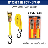 2PCS Tie Down Straps Ratchet Heavy Duty 4.5m Ratchet Strap Truck Vehicle