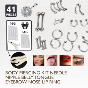 41 Pcs Professional Body Piercing Tool Kit Ear Nose Navel Nipple Needles Set