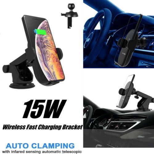 Qi Wireless Fast Charger Car Mount Phone Holder Automatic Clamp Windscreen Stand