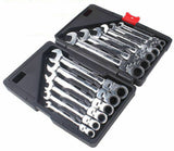 12 Pcs Metric Flexible Head Ratchet Wrench Gear Spanner 8-19mm Cr-V Steel Set