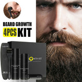 4PCS Beard Growth Kit Facial Activator Styling Serum Oil Set With Roller Comb