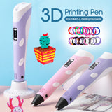 LCD Screen 3 Free Filaments Doodle Drawing Kid Gift 3D Printing Pen Set Printer