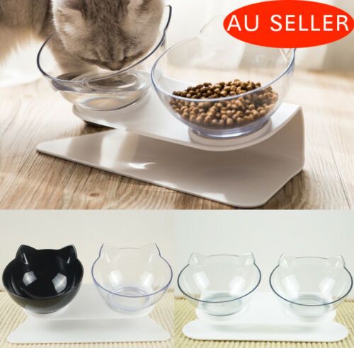Double Cat Bowl Pet Bowls Stand Dog Elevated Feeder Food Water Raised Lifted