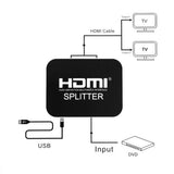 HDMI Splitter 1080P 1 In 2 Out Video Duplicator Full HD 3D 4K Monitor USB Power