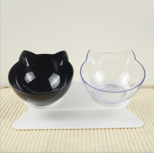 Double Cat Bowl Pet Bowls Stand Dog Elevated Feeder Food Water Raised Lifted