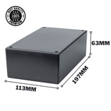 Impervious Dimple-free Finished Jiffy Box - Black - 197 x 113 x 63mm