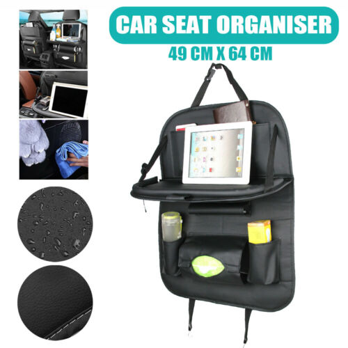 Foldable Car Back Seat Organiser Leather Storage Bag Table Tray iPad Cup Holder