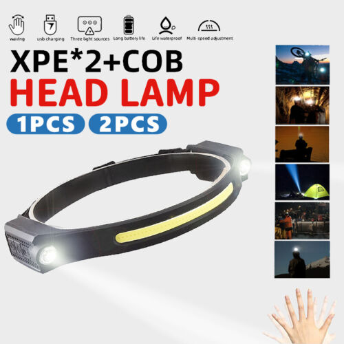 Moving head light sensor 2 COB head lamp USB rechargeable portable night