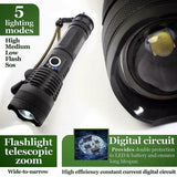 900000 Lumens XHP50 Zoom Flashlight LED Rechargeable Lamp Torch w/26650 Battery