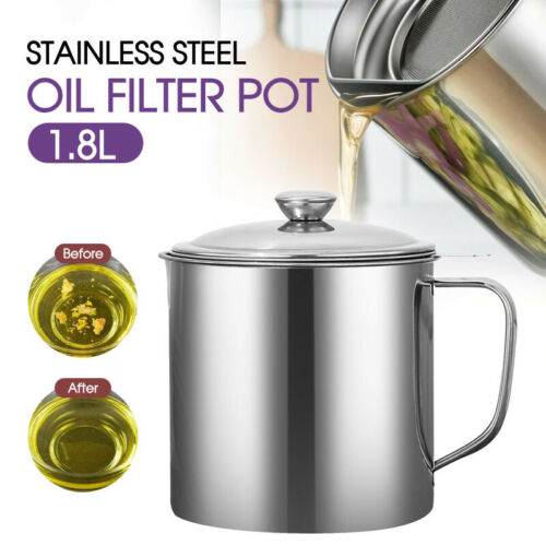 1.8L Stainless Steel Oil Filter Pot Cooking Soup Grease Strainer Separator