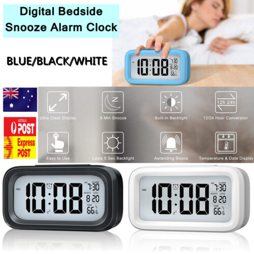 Battery Operated LED Display Digital Alarm Clock Snooze Date Temperature Snooze